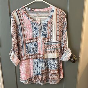 Daniel Rainn Pink and Blue Patchwork Blouse Stitch Fix Size Medium